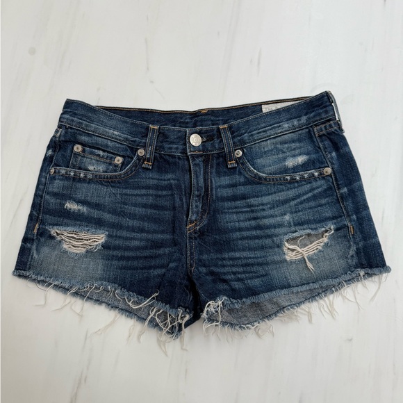 rag & bone Pants - rag & bone Dark Blue Distressed Jean Shorts size 25